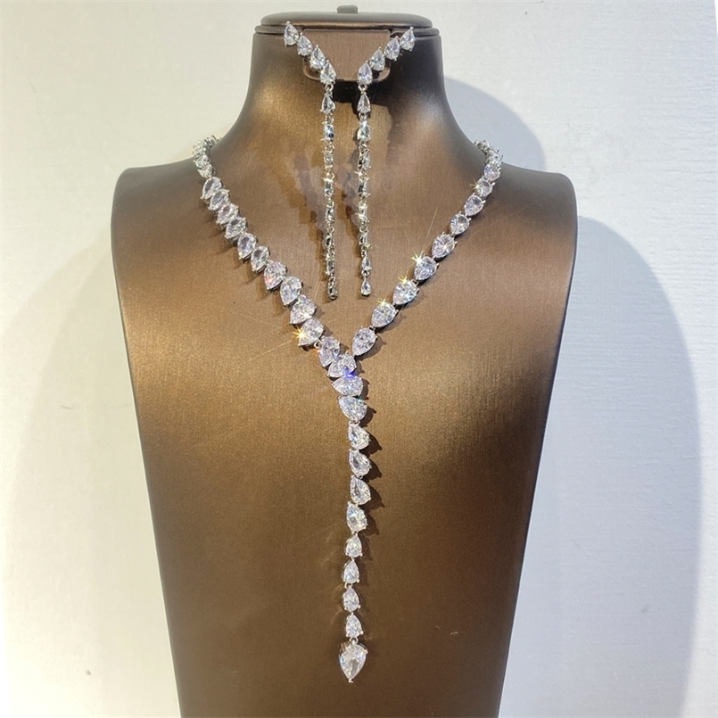 Fashion Zircon Pendant Choker Water Drop for Women Vintage Clavicle Chain Crystal Collar Necklace Bridal Jewelry Sets Gift 260617