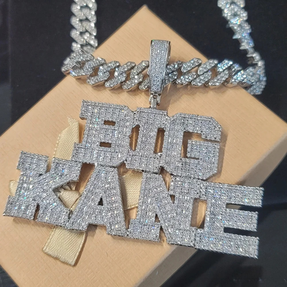 Custom Baguettecz Letter Pendant Iced Out Chain Fashion Two Rows Name Necklace Solid Back University Font Hip Hop Jewelry Gifts 260615 - view 3