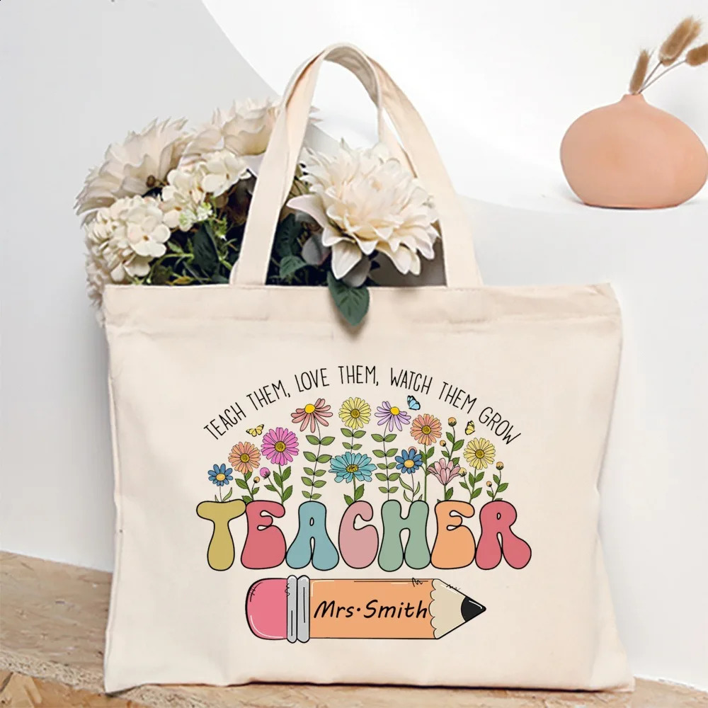Personalised Tote Bag Teacher Life Shoulder Bags Custom Name Canvas Shopping Bag Travel Handbags Teachers Day Gift for Teachers 260625 - view 5