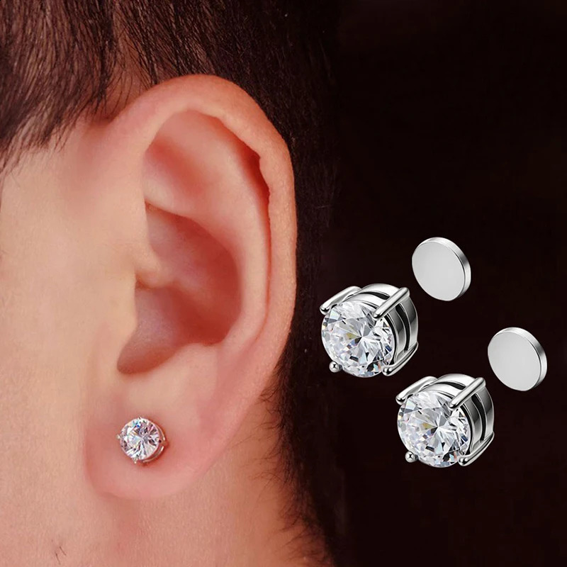 1Pc Crystal Magnetic Ear Stud Clip Earrings for Men and Women Punk Round Zircon Magnet Non Piercing Jewelry 260623 - view 4