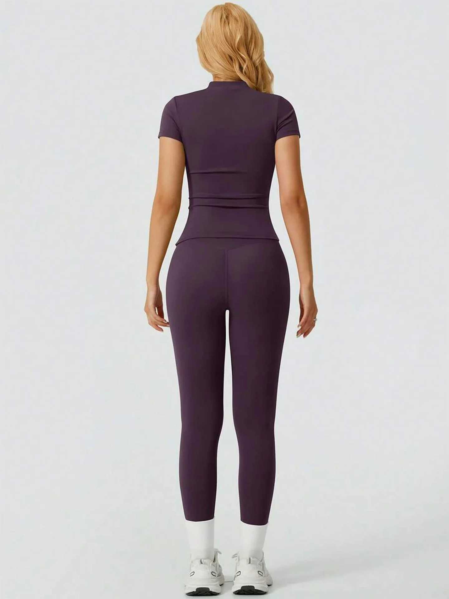 Piece Yoga Set Women 2 Short Sleeve Top High Waist Leggings Gym Workout Clothing Tummy Control Fitness Sportswear Activewear Sui M260626 - view 5