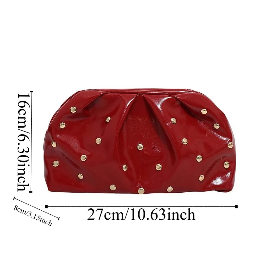 Versatile PU Rivet Clutch Bag Retro Magnetic Button Pleated Leather Handbag Polyester Antisplash Water Female Phone Organizer 260612 - view 7