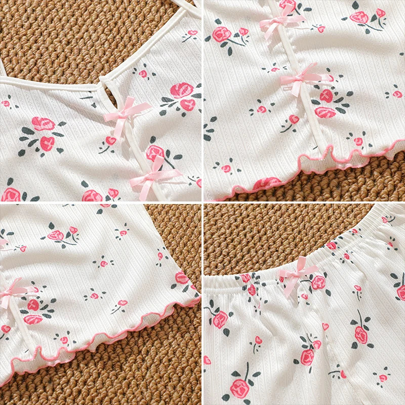 Womens Pajamas Set Sleepwear Short Tank Tops And Shorts S M L XL White Ventilate Soft Casual Love Printing Women 260625 - view 6