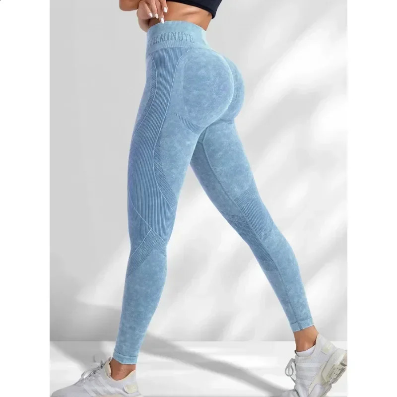 Women Seamless Gym High Waist Yoga Pants Hip Lifting Outdoor Sports Tight Waist Letter Sand Washed Pants Exercise Yoga Leggings 260626 - view 5