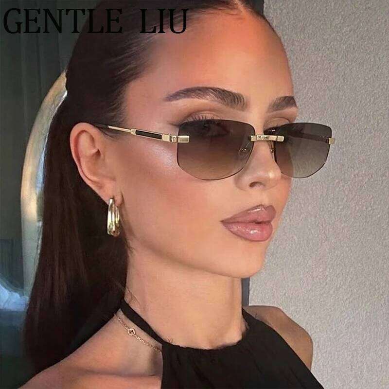 Steampunk Rimless Polygon Sunglasses Women 2026 Luxury Brand Classic Geometric Sun Glasses Metal Driving Fashion Eyewear Shades 26Y0626