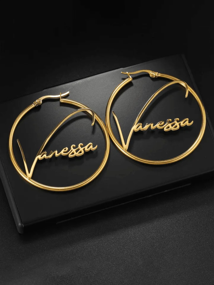 Custom Name For Women Girl 50mm Hoop Earrings Stainless Steel Jewelry Mother Her Birthday Personalized GiftChic AutumnDelicate 260626 - view 4