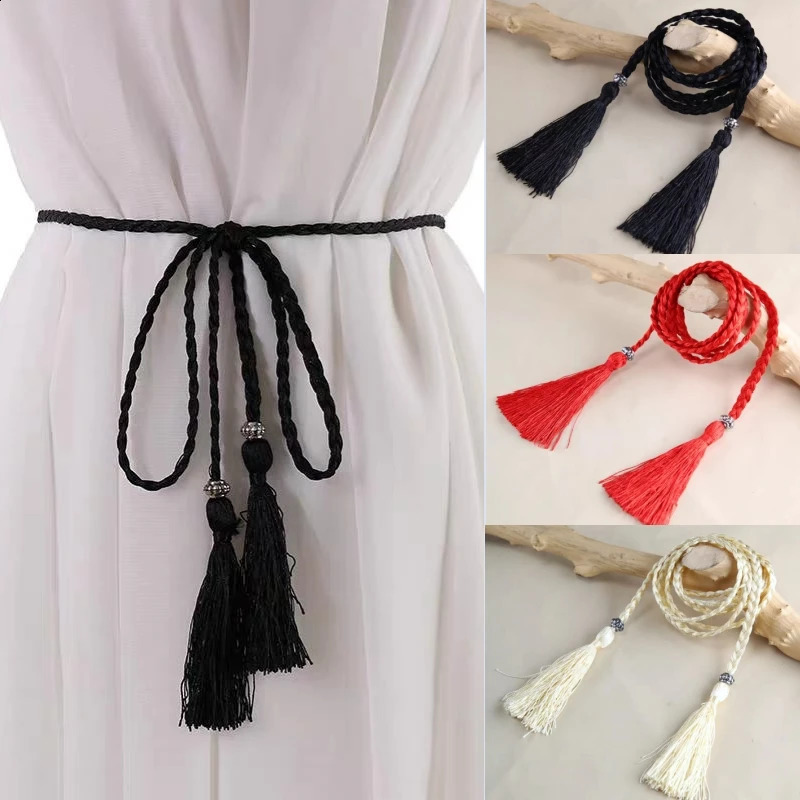 Handmade Braided Waist Belts Chinese Style Tassel Thin Belt Colorful Female Knot Decorated Waistband Rope Hair Accessories 260625 - view 3