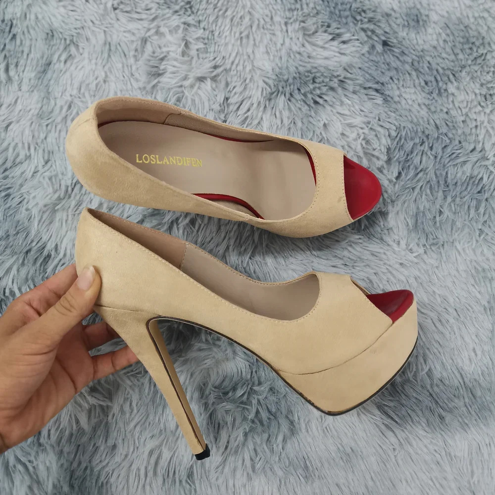 2026 Women Pumps Fashion 14cm Sexy Peep Toe High Heels Velvet Platform Thin Heel Lady Party Dance Wedding Woman Shoes 260625 - view 3