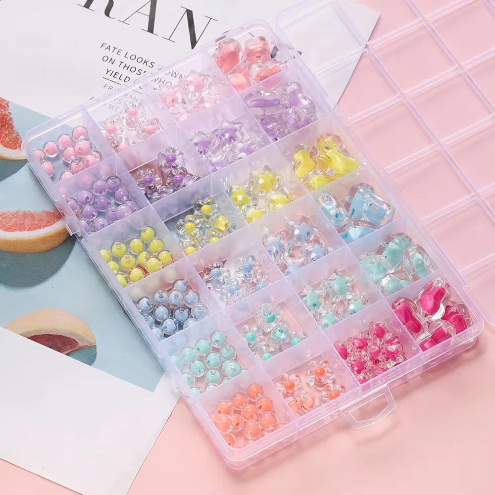 174pcsBox Heart Acrylic Beads Flower Round Spacer Loose Beads Kits for Bracelet Keychain Jewelry Making Accessories 260626 - view 5
