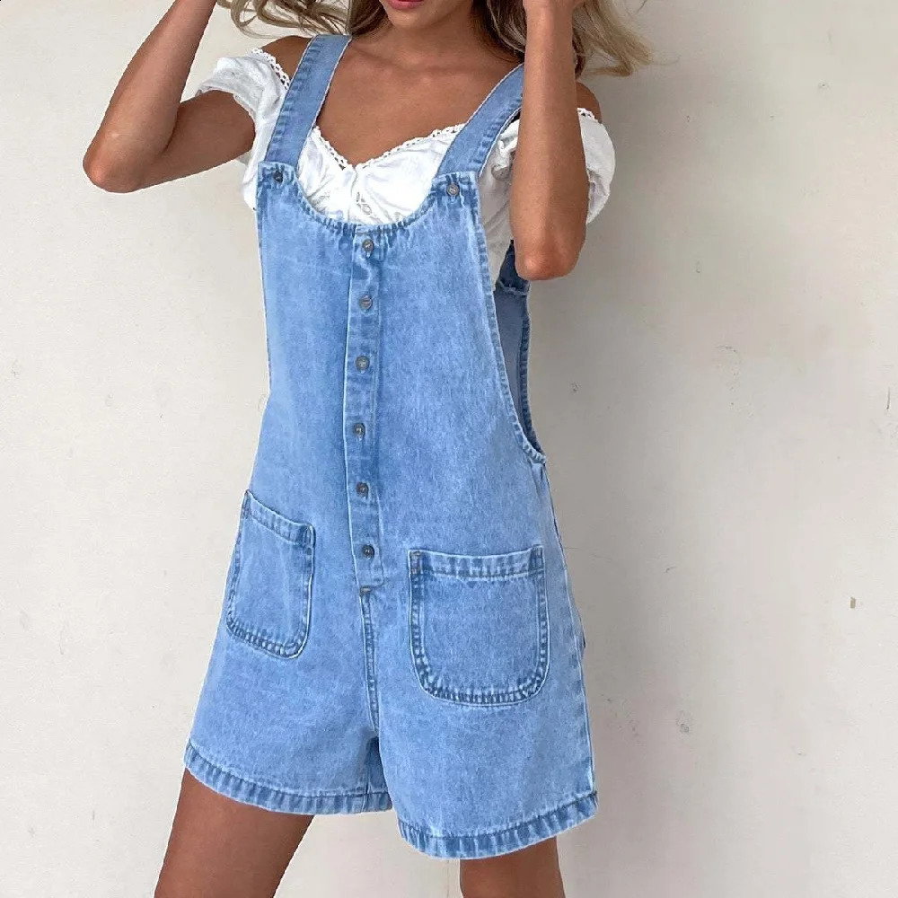 Women Spring Summer Denim Jumpsuits and Rompers Ladies Adjustable Jeans Short Bodysuits Casual Pockets Playsuits 260626 - view 3