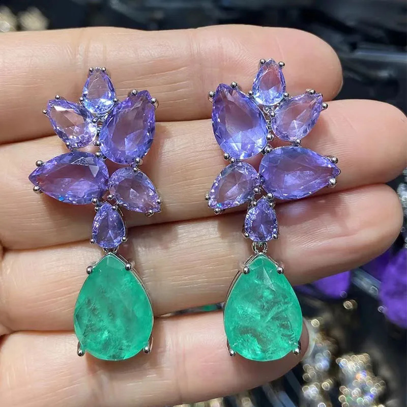 Green Dangle Earrings for Women Jewelry for Evening Party Cubic Zirconia Colorful Leaf Plant Drop Earrings Female Gift 260625 - view 3