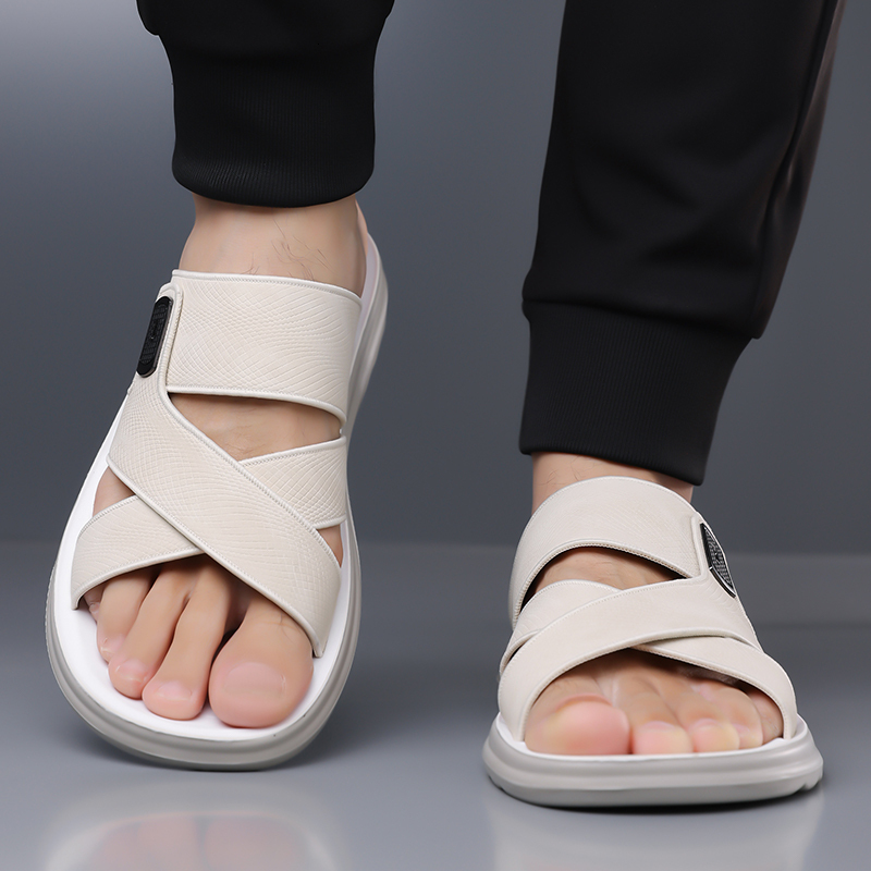 Men Cross Strap Faux Leather Slide Sandals Crocodile Texture Thick Cushion Platform Slippers Anti Slip Open Toe Summer Casual Beach Walking Slides - view 6