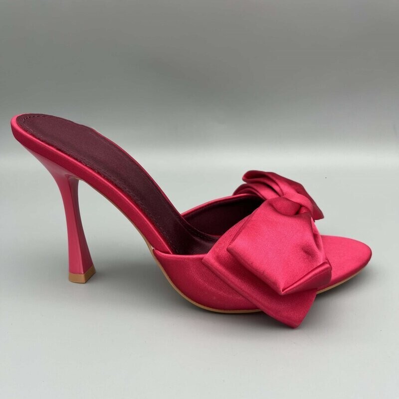 2026 Foreign Plus Size Shoes Bow Slippers Half Slippers High Heeled Sandals For Summer Outdoor Wear - view 6