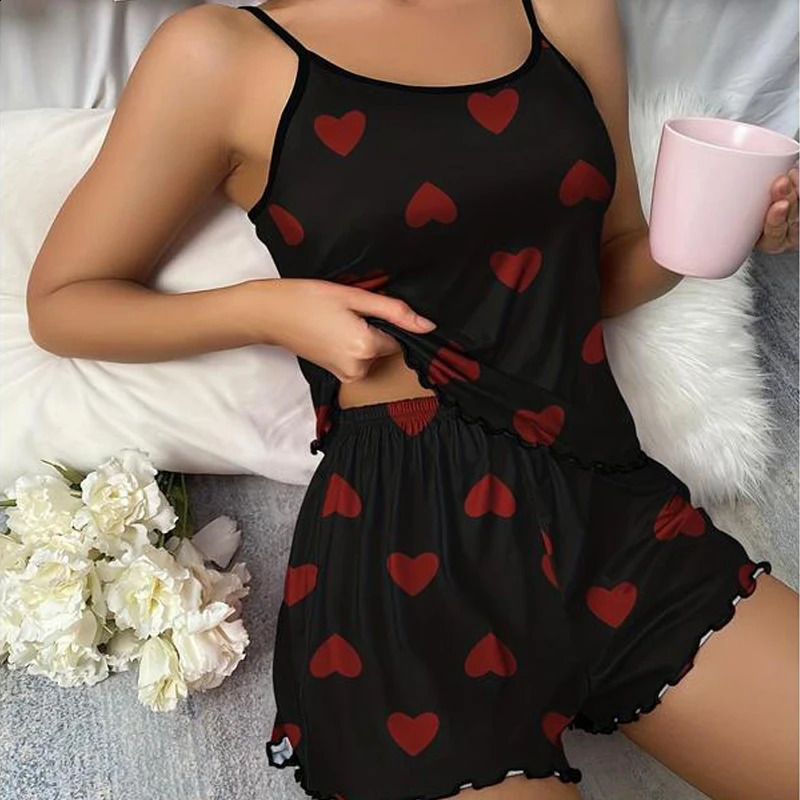 Womens Summer Sleepwear Ultrathin Breathable Pajamas Sets Cute Heart Leopard Print Tank Tops And Shorts Ladies Cozy Loungewear 260625 - view 3