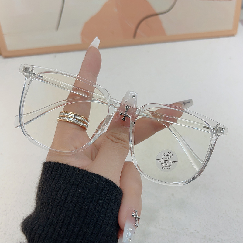 Ultra Light TR Large Square Anti Blue Light Eyeglass Frame, Vintage Retro Casual Glasses For Men Women Round Faces, Support Prescription Lenses - view 3