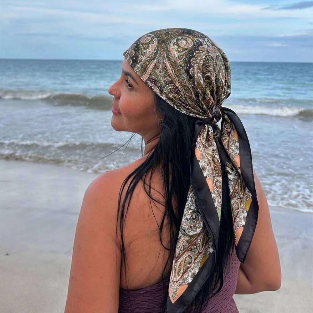 90*90cm Paisley Print Satin Hijabs for Women Luxury Square HeadScarf Bandana Cheveux Soft Neckerchief Hijab Hair Scarves 26Y06226 - view 6