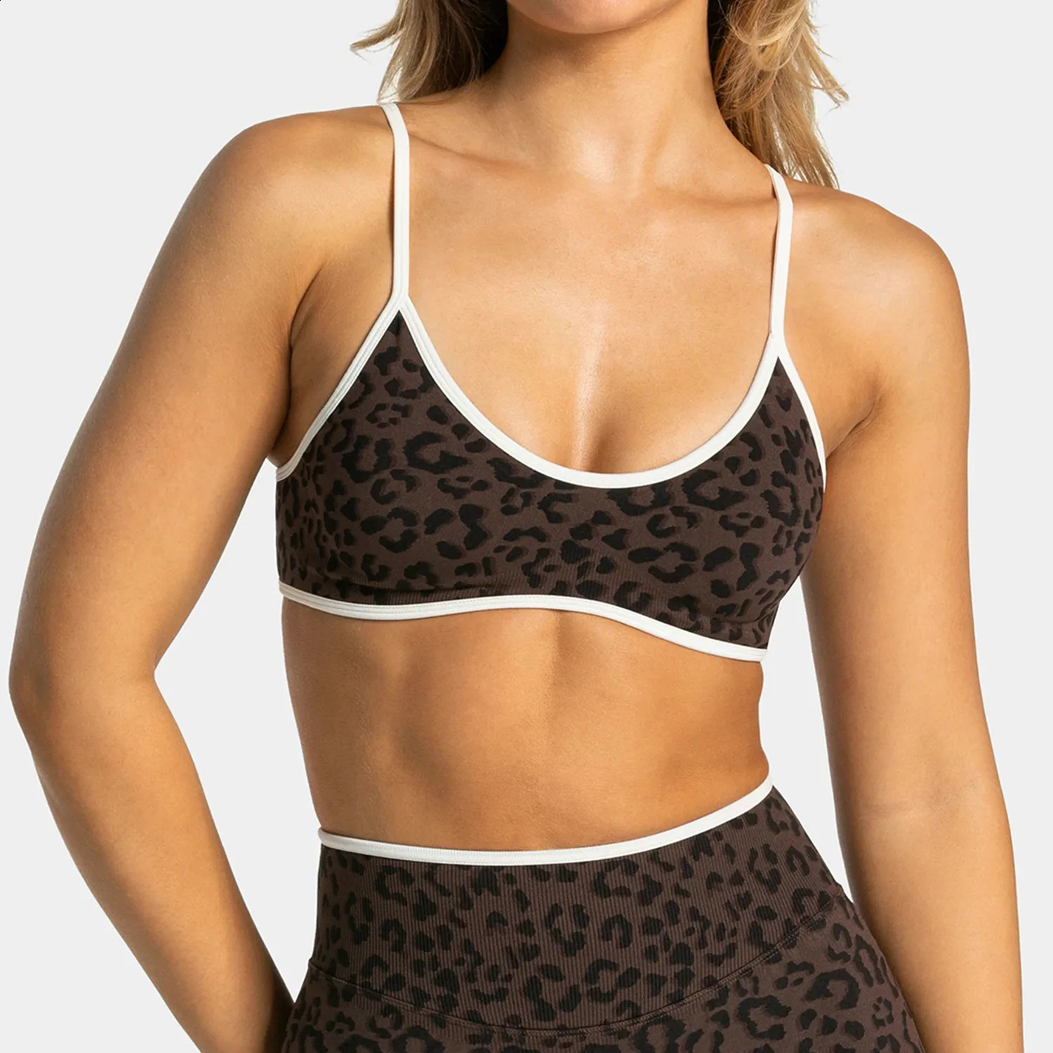 Womens Leopard Print Yoga Top Bottoms Separate Racerback Sports Bra High Waisted Leggings Shorts Breathable Stretchy Gym 260626 - view 5