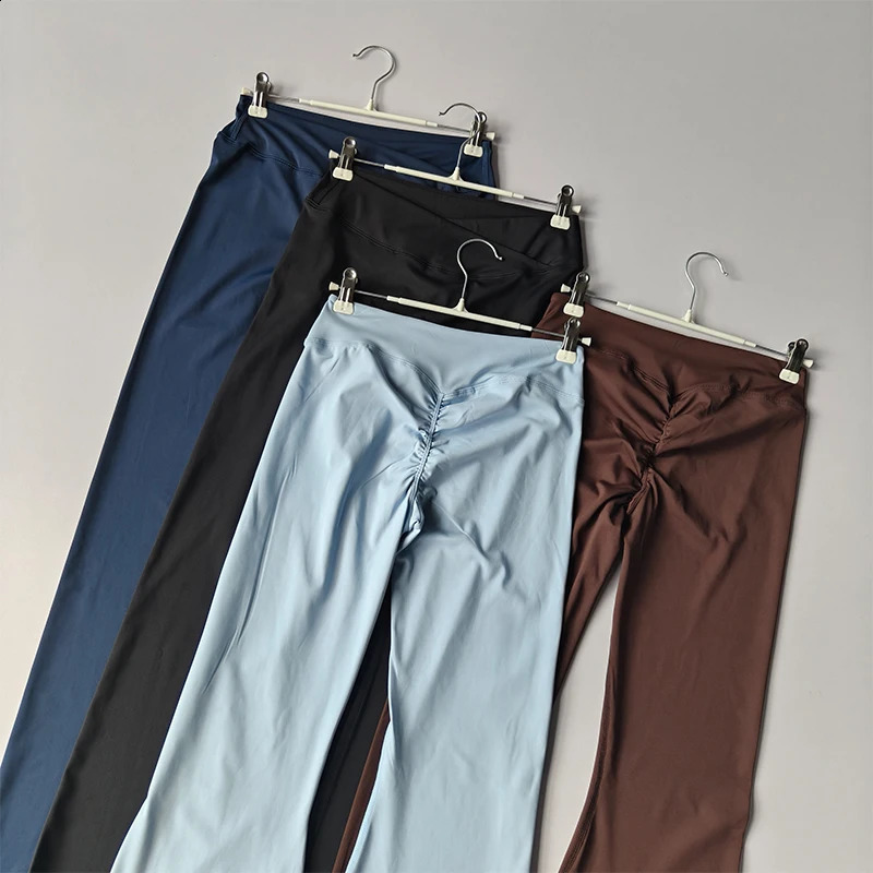 Womens Cross Waist Flare Pants - Booty Lifting Yoga Tights with Ruffle Detail Quick Dry Wide Leg for Fall Workouts 260626 - view 6
