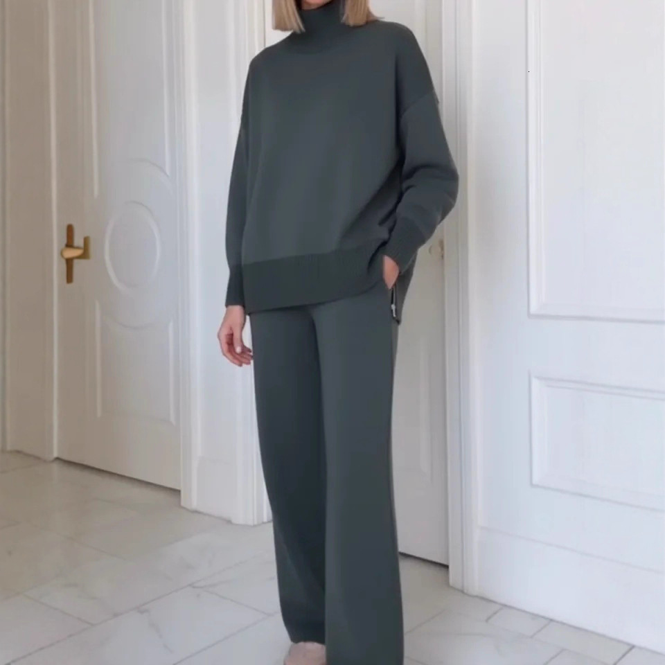 Cross-border independent site European American foreign trade Amazon new loose-fitting solid color stylish sweatshirt and wide-leg pants two-piece set - view 4