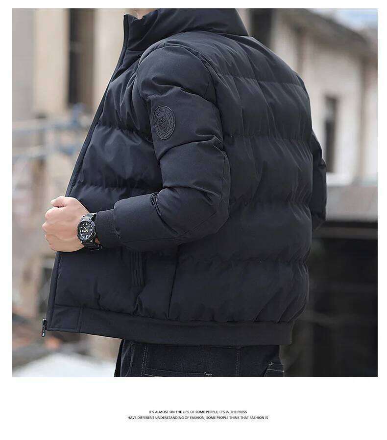 Men's Lightweight Warm Jacket Standing Collar Casual Horizontal Stripe down Winter Outerwear Windbreaker Thick Parkas M-5XL J260626 - view 7