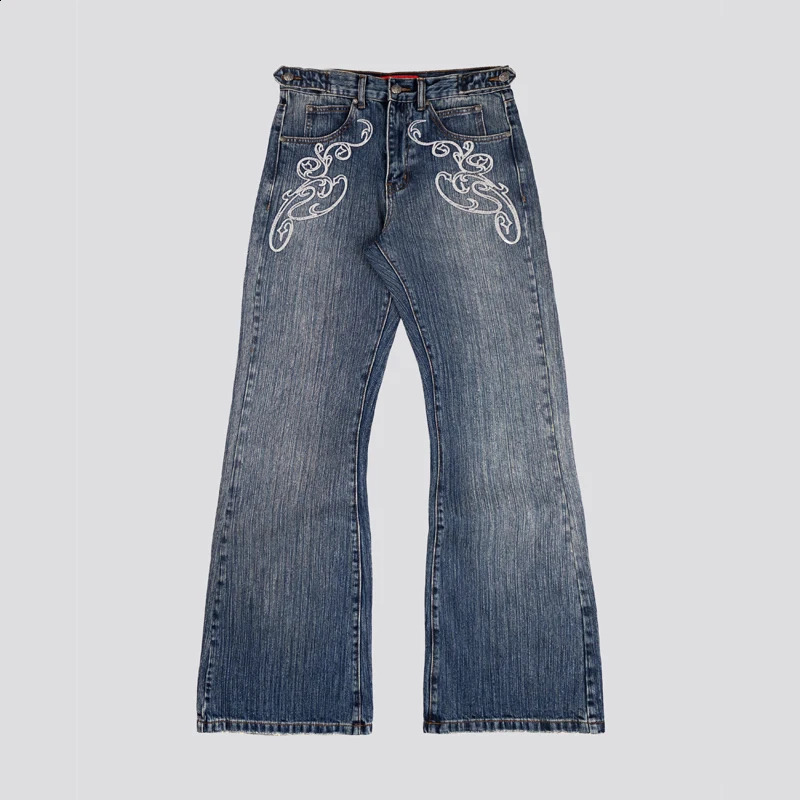 Y2k Blue Opening Bootcut Jeans Vintage Washed Embroidery Men Women Pants Harajuku High Street Streetwear Unisex Casual 260625