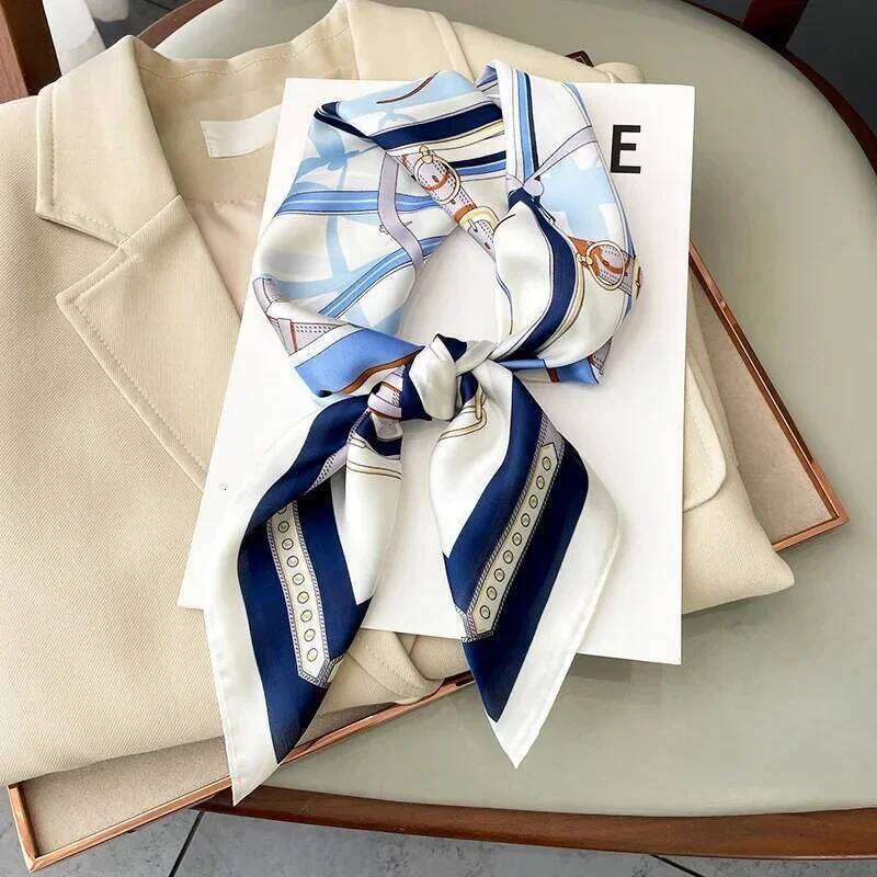 Luxury Design Skinny Square Scarf Women Chain Print Foulard Neckerchief Lady Soft Satin Hairband Head Hijab Bag Ribbon Gift 26Y06226 - view 3