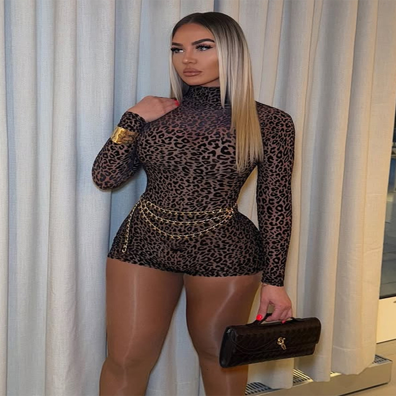Sisterlinda Spring Release Junior Fashion Sexy High Street Jumpsuits K25Q73871 Girl Leopard CloseFitting HighNecked Rompers 260625
