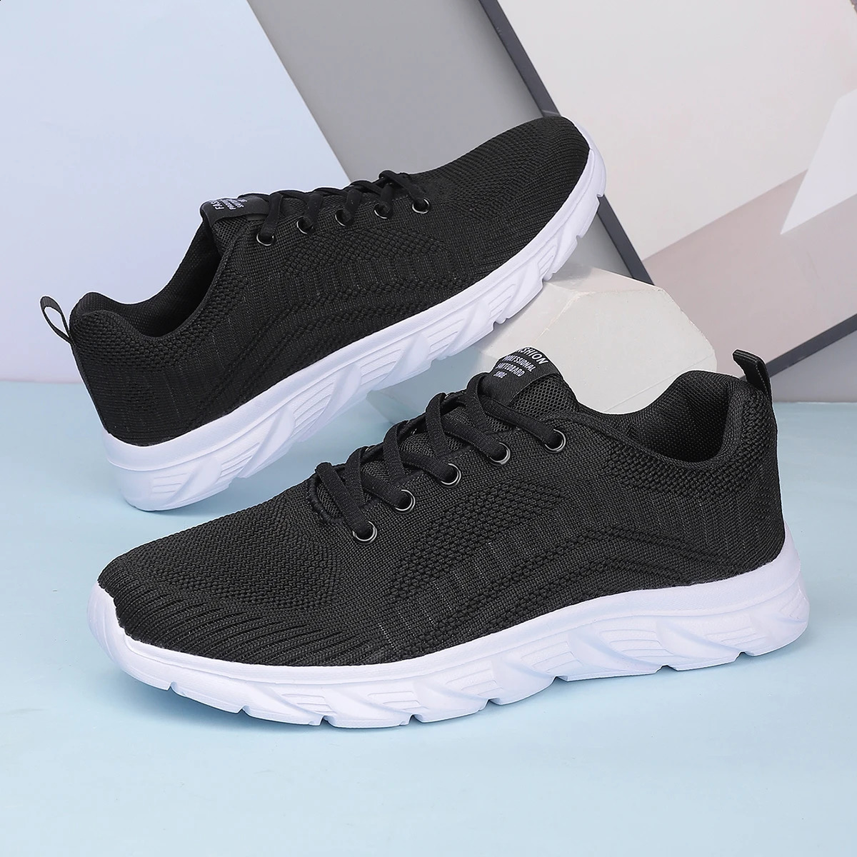 ZERJER Full Black Flying Knit Men Sneakers Breathable Lightweight NonSlip Casual Running Walking Athletic Shoes for Outdoor Da 260626 - view 7