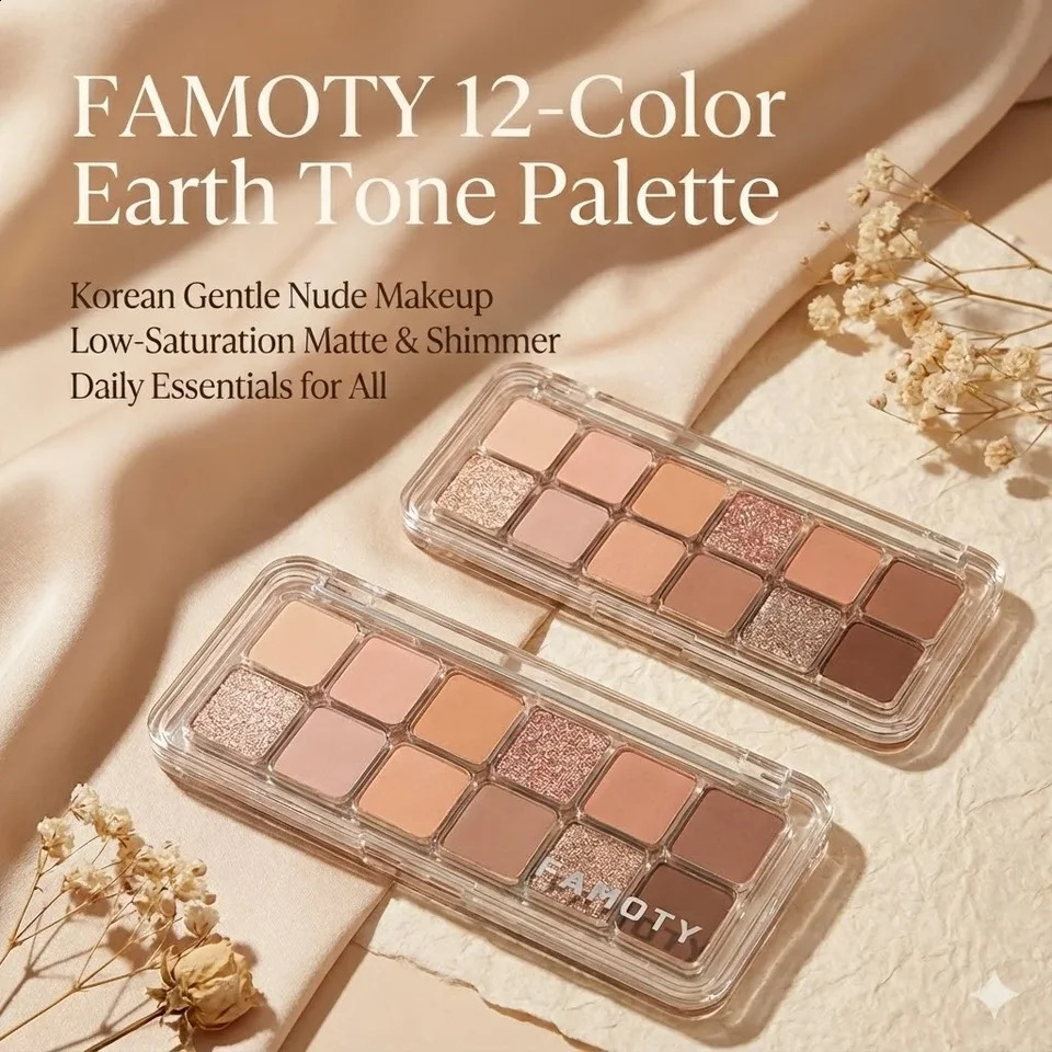 12-Color Low Saturation Eyeshadow Palette All Matte Tea Apricot Eye Makeup Palette Daily Earth Makeup Long Lasting Eye Shadows 260626 - view 3