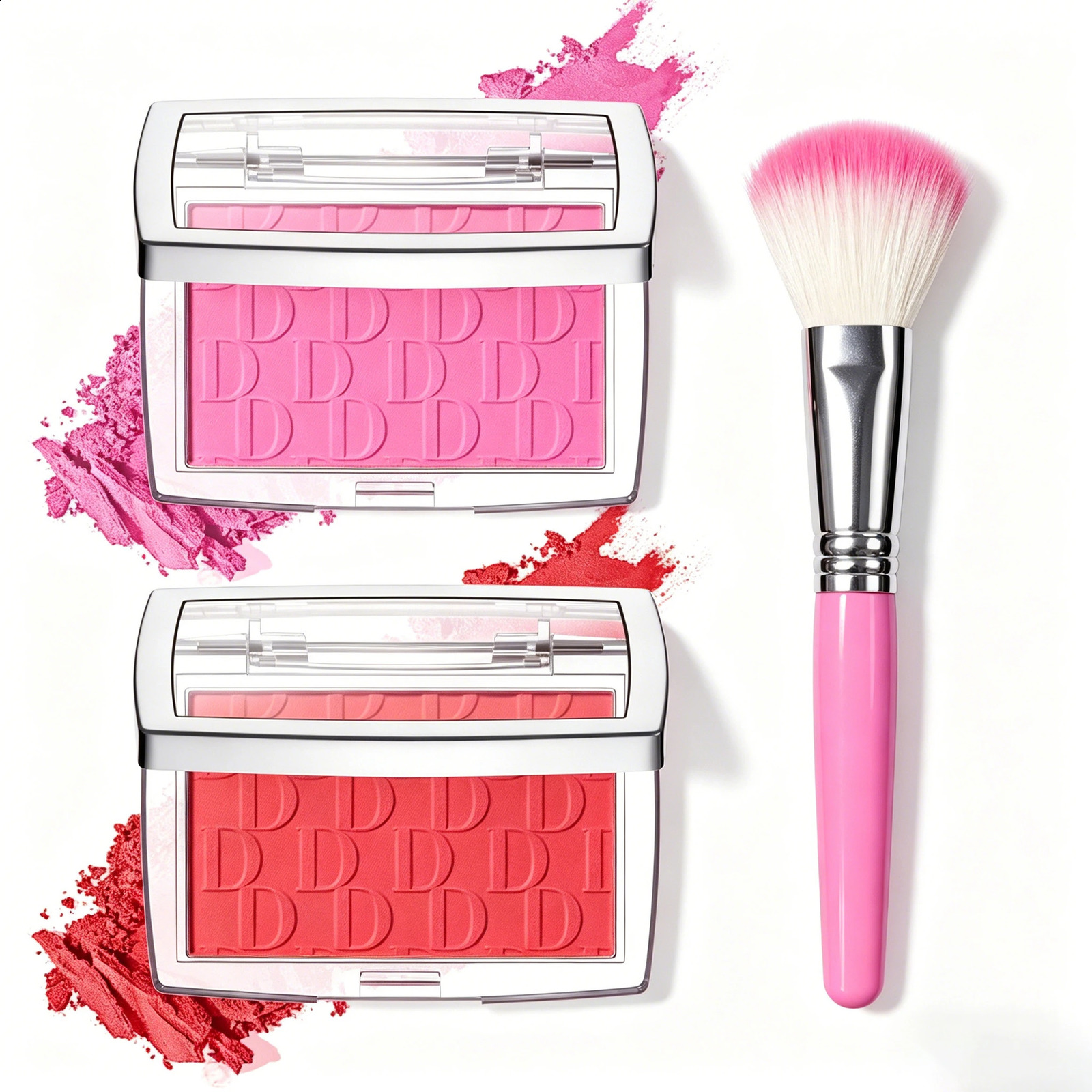 2pcs Matte Embossed Blush Brush Long Lasting High Pigmented Multi-Purpose Blush Palette Pink Natural Color Rendering Cosmetics 260625