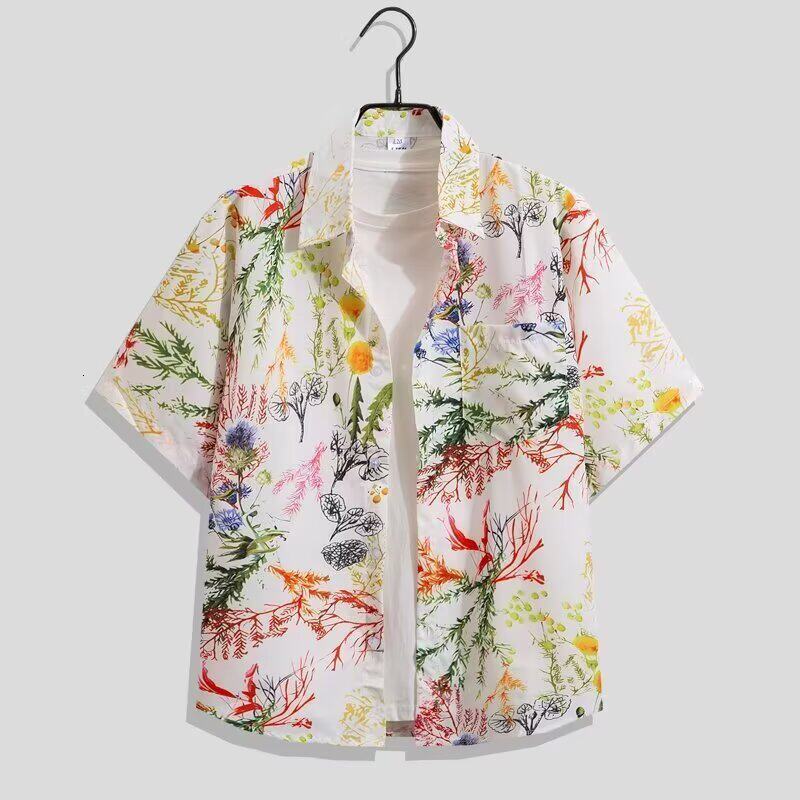 Vintage floral shirt for men and women Hawaiian style casual and stylish loose-fitting couples top beach ice silk shirt - view 6