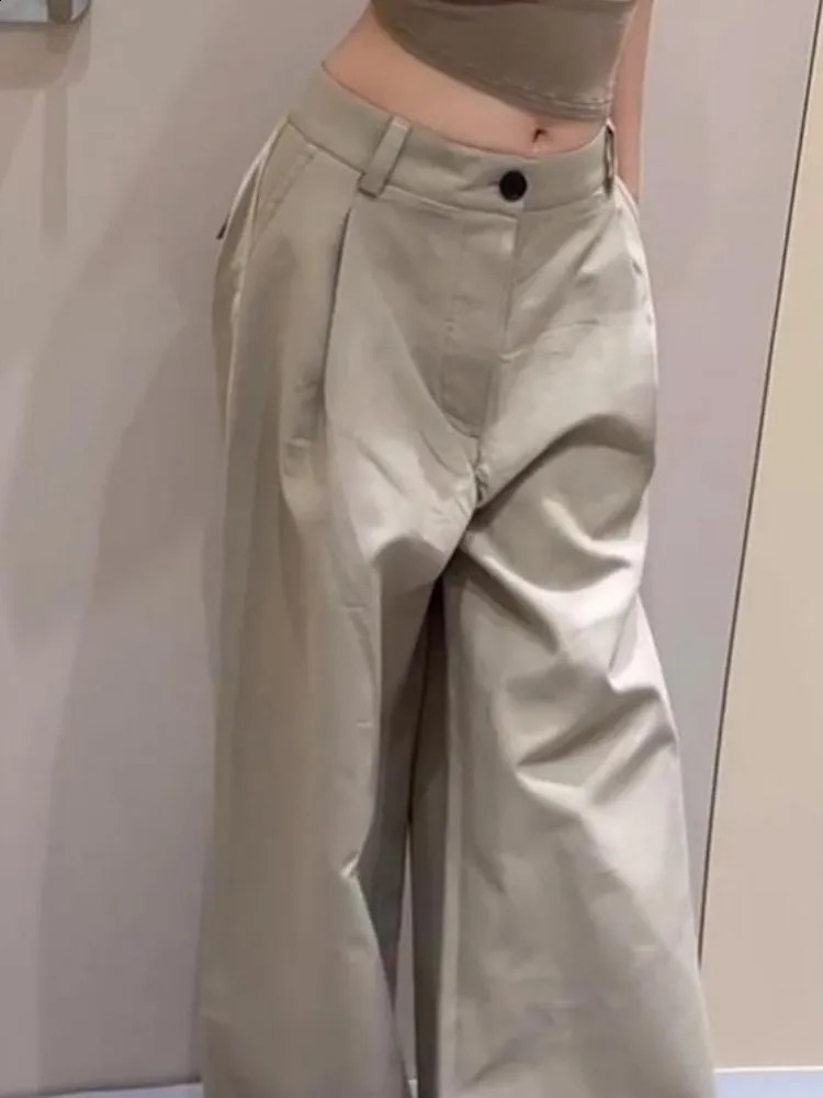 Summer Style Women Loose Fit Relaxed Khaki Pants Fashion Wide Leg Pant Work Lady Casual Long Floor Length Trousers 260625 - view 5