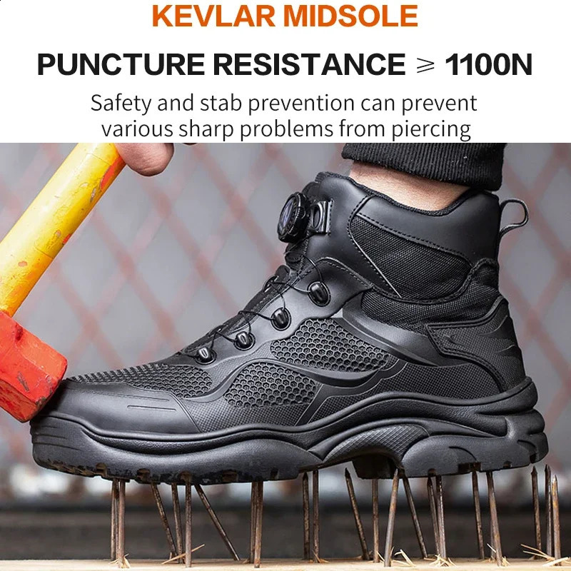 Mens Safety Work Boots Steel Toe Breathable Indestructible PunctureProof Rotary Buckle Shoes Comfortable Footwear 260624 - view 5