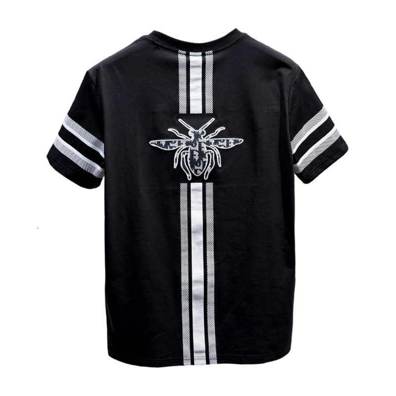 European-Style Men's High-End Striped Embroidered Round-Neck Short-Sleeve T-Shirt, Trendy Brand, New Summer American-Style Half-Sleeve - view 6