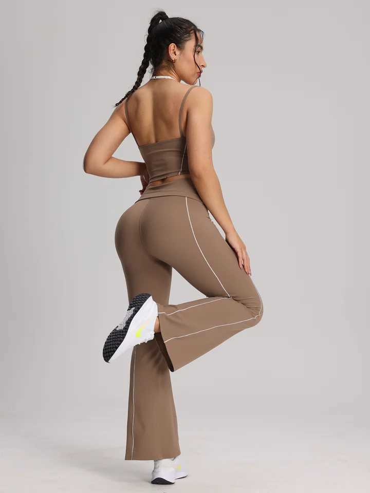 Flared Trousers Yoga-to-Street Chic Breathable Athleisure Fitness Pants Trendy Womens High-Waisted Yoga Gym Wear 4-Way Stretch M260626 - view 3
