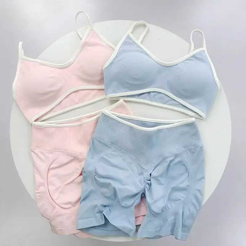 And Fitness Suit Vest Sports Contrasting Color Shock-absorbing Sports Bra High Waist Breathable Peach Hip Three Part Shorts Set M260626 - view 5