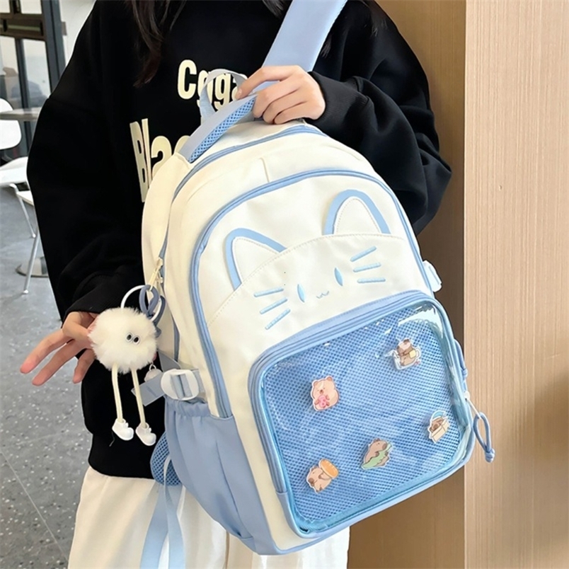 Y2K Cute Cat Ita Backpacks Large Capacity Knapsack Casual Girl Transparent DIY Display Rucksack Cartoon Trendy Travel Schoolbags y260615 - view 1
