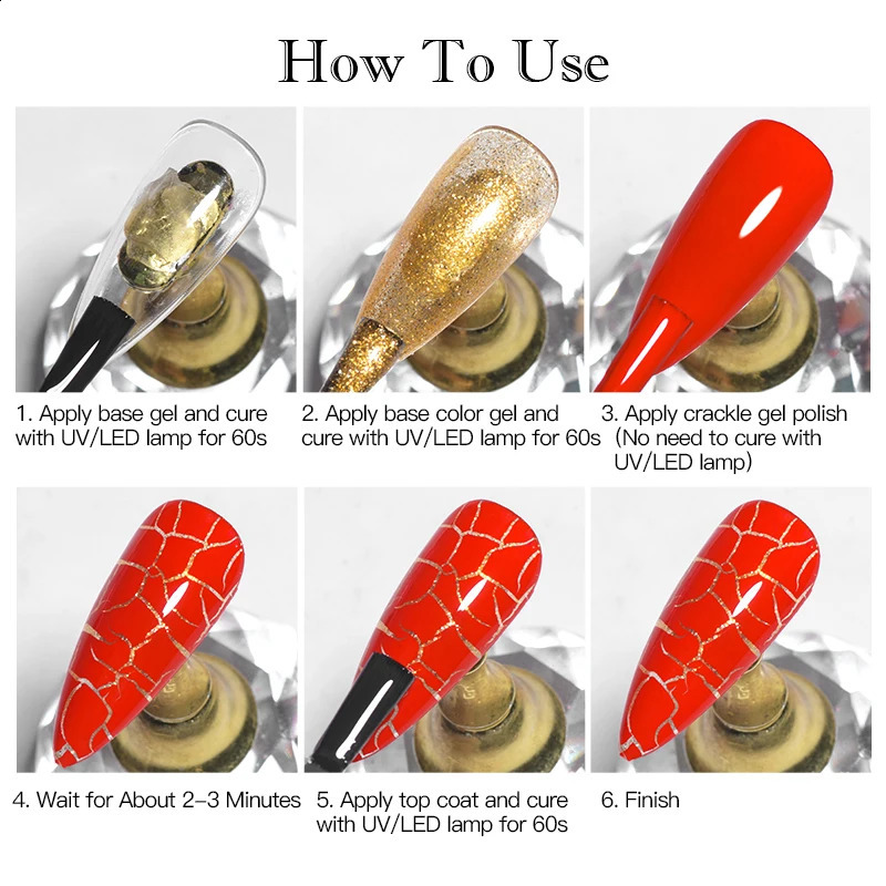 6pcs Crackle Gel Nail Polish Set Cracking Nail Lacquer Quick Dry Nail Art Varnish Semi Permanent Soak Off UV Gel Nail Supplies 260626 - view 7