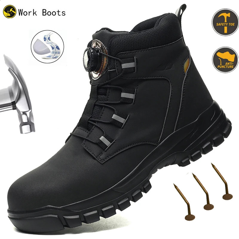 Rotating Button Work Shoes for Men Anti Puncture Protective Boots Sneakers Waterproof Safety Non Slip Steel Toe shoes 260624 - view 1