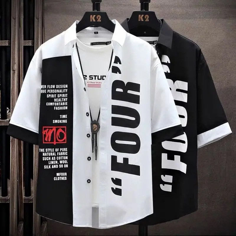 Mens ShortSleeve Shirt Summer FiveQuarter Sleeve Japanese Street Teenagers Punk Handsome 260626 - view 1