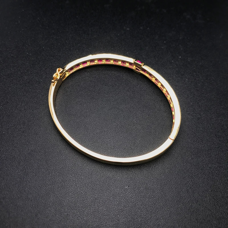 Elegant Ruby Bangle Created Red Corundum Gemstone Bracelet Yellow Gold for Women Lady Party Birthday Trendy Jewelry Gift 260626 - view 5