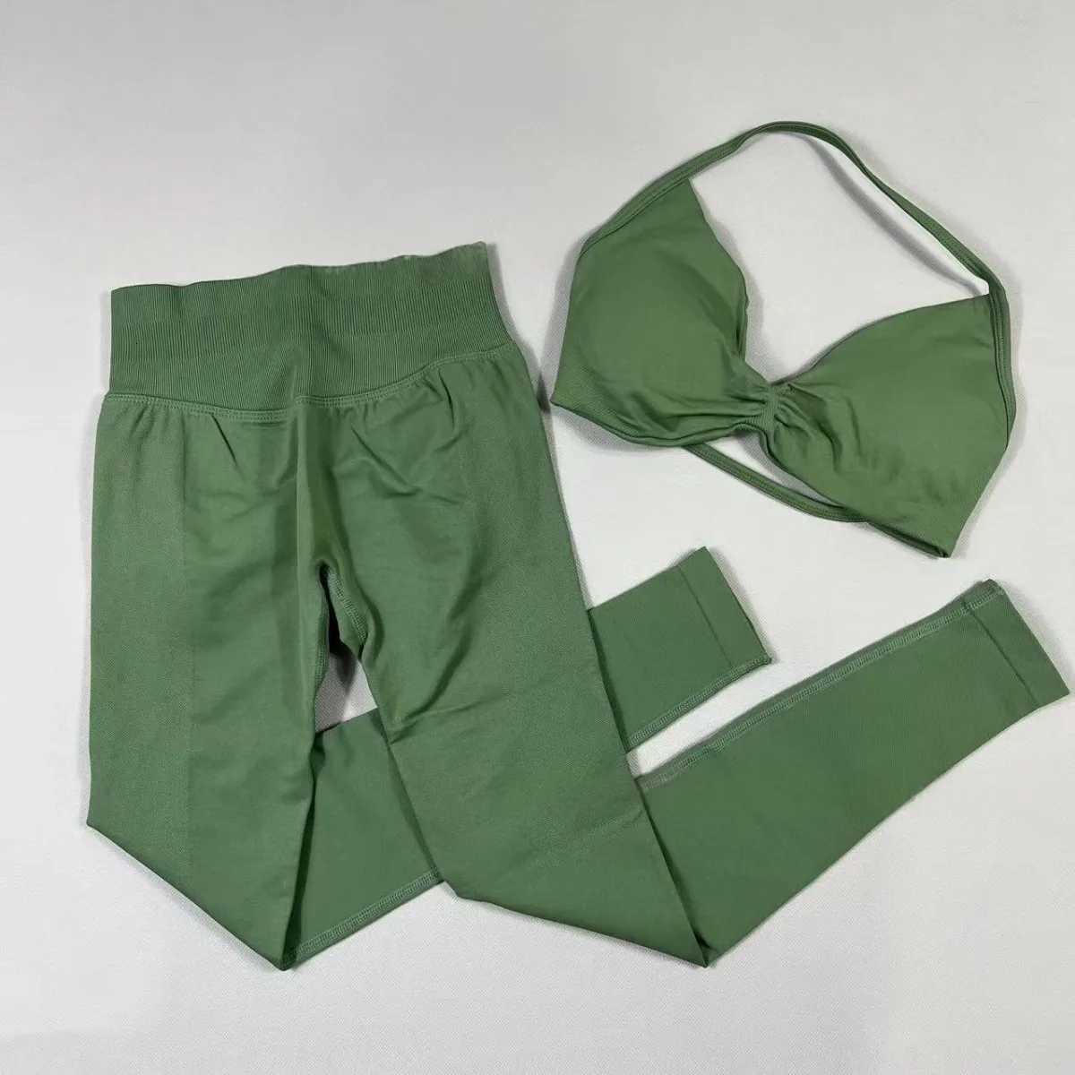 Clean 2-Piece Set Womens Seamless No Yoga Set Halter Neck Sports Bra High-Waisted Lifting Leggings for Gym Workouts M260626 - view 4