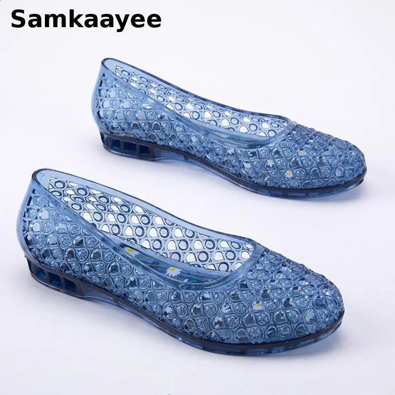Size 36-40 Womens Sandals Summer Female Transparent Crystal Shoes Mujer Flowers Slip-On Clogs Breathable Flats Jelly Sandalias 1 260626