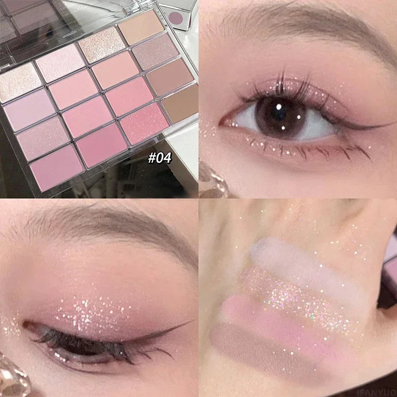 16 Colors Eyeshadow Palette Low Saturation Rose Pink Pearly Matte Glitter Eyeshadow Shiny Eye Shadow Long-lasting Eye Makeup 260626 - view 3