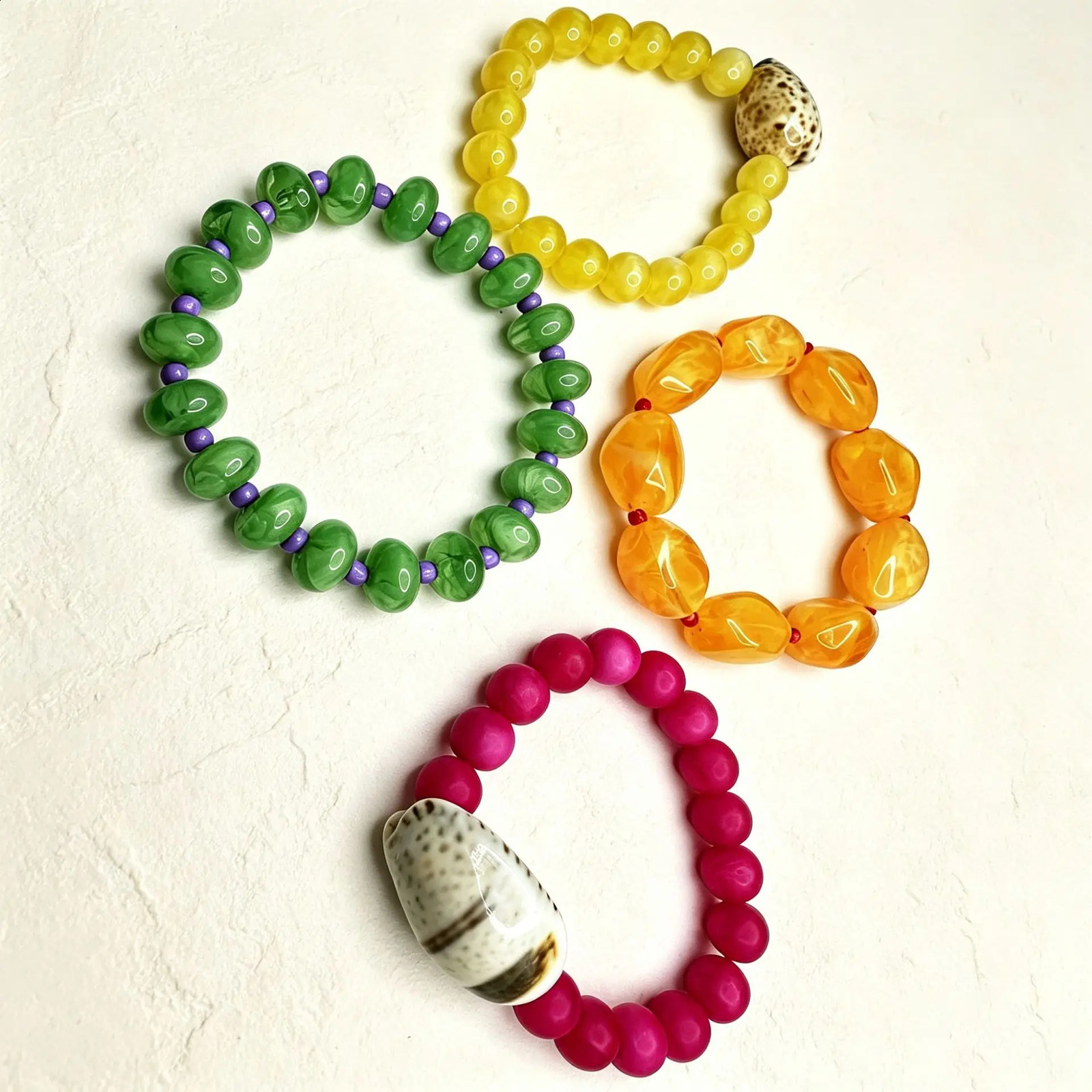 Exaggeration y Colored Glass Bead Shell Conch Bracelet Boho Handmade Geometric Beades Elastic Rope Bracelets Hand Jewelry 260617 - view 3