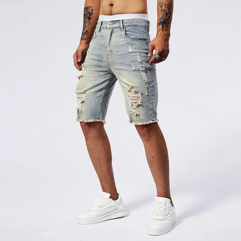 Summer Ripped Jeans Men Stretch Denim Shorts Male Short Slim Straight Fashion Black Man Clothes Streetwear 260625 - view 5