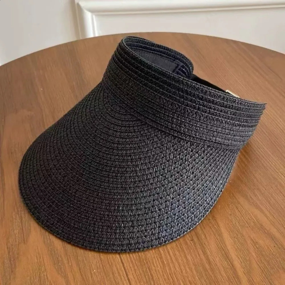Simple Solid Color Straw Sun Cap Adjustable Foldable Summer Visors Hat Empty Top Hat Breathable Wide Brim Beach Hat Beach 260625 - view 5