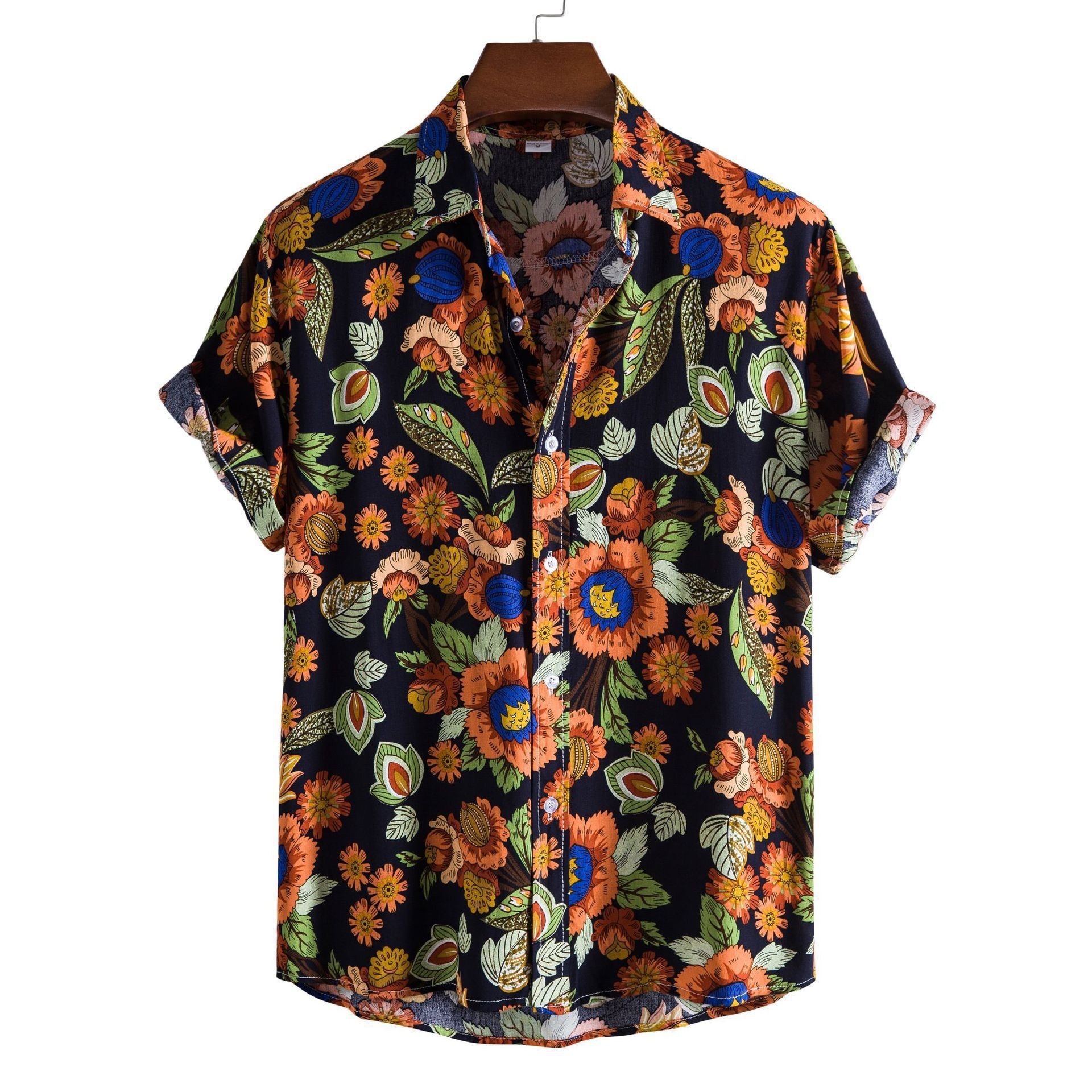 Mens Summer New European Size 3D Floral Mens Casual Short Sleeve Floral Shirt