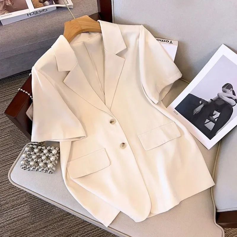 Summer Short Sleeve Blazer Women Korean Fashion Singlebreasted Office Lady Suit Jacket Elegant Loose Thin Outwear 260626 - view 3