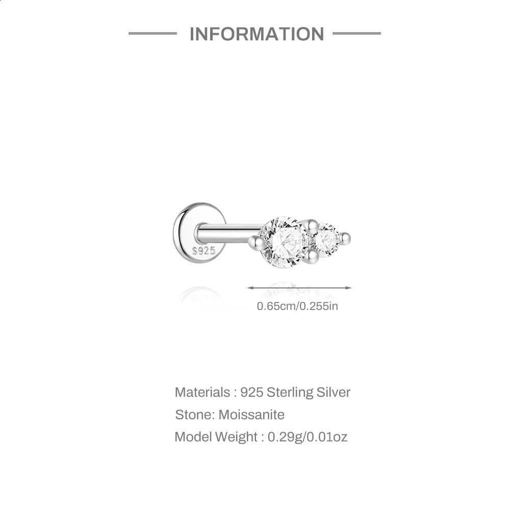 Aide Diamond Stud Earrings for Women Orginal 925 Sterling Silver Screw Back Women Flat Back Earring Jewel 260626 - view 3